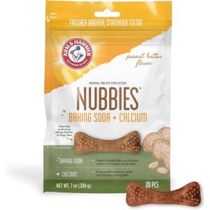 image:imageArm amp Hammer for Pets Nubbies Dental Treats  Baking Soda amp Calcium Dog Dental Chews Nubbed Texture Helps Scrub Plaque amp Tartar While Chewing Peanut Butter Flavor 20 Count 7 Ounce  4 PackPeanut Butter