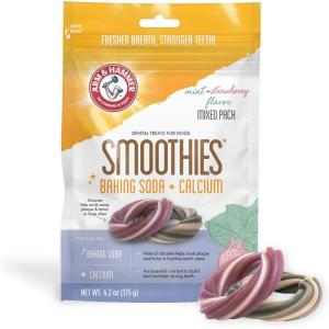 image:imageArm amp Hammer for Pets Smoothies Dental Treats for Dogs with Baking Soda amp Calcium Treat Chews Help Fight Bad Breath Plaque amp Tartar Mint Strawberry amp Mint Ring Shaped 5 PcsMint  Strawberry Mixed