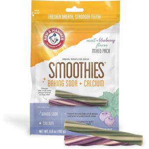 image:imageArm amp Hammer for Pets Smoothies Dental Treats for Dogs with Baking Soda and Calcium Treat Chews Help Fight Bad Breath Plaque amp Tartar Mint Blueberry amp Mint 8 PcsMint  Blueberry