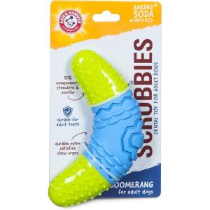 image:imageArm amp Hammer for Pets Scrubbies Boomerang Chew Toy for Senior Dogs Infused with Baking Soda  Durable Teething Toy with Unique Shape for Fetch amp Chew  Interactive Dental Chew Toy for PuppiesBoomerang