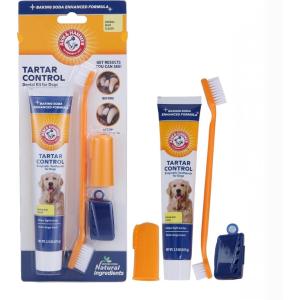 image:imageArm amp Hammer for Pets Tartar Control Dog Dental Care Kit Dog Toothpaste Kit with Toothbrush and Finger Brush for Oral Hygiene and Fresh Breath Care Banana Mint Flavor 25 oz 3Piece Kit  2 PackBanana Mint
