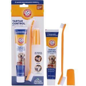 image:imageArm amp Hammer for Pets Tartar Control Dog Dental Care Kit Dog Toothpaste Kit with Toothbrush and Finger Brush for Oral Hygiene and Fresh Breath Care Banana Mint Flavor 25 oz 3Piece Kit  2 PackBeef