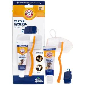 image:imageArm amp Hammer for Pets Tartar Control Dog Dental Care Kit Dog Toothpaste Kit with Toothbrush and Finger Brush for Oral Hygiene and Fresh Breath Care Banana Mint Flavor 25 oz 3Piece Kit  2 PackVanilla Ginger