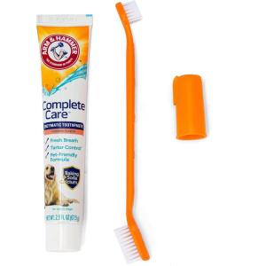 image:imageArm amp Hammer Complete Care Puppy Dental Kit Chicken Flavor Enzymatic Dog Toothpaste Toothbrush amp Microfiber Brush Baking Soda  Calcium Enhanced Formula 25oz  2 PackDog Dental Kit  Chicken
